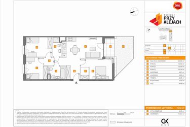Rzut - Mieszkanie na sprzedaż 4 pokoje o powierzchni 76,34 m² - numer B51 w Osiedle Przy Alejach etap 2