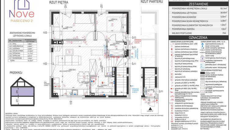 Rzut - Mieszkanie na sprzedaż 3 pokoje o powierzchni 54,45 m² - numer H4.2 w Nove Piaseczno 2 etap H