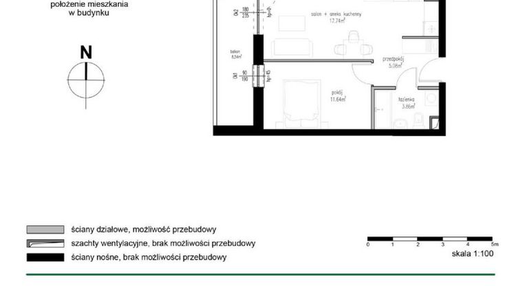 Rzut - Mieszkanie na sprzedaż 2 pokoje o powierzchni 38,32 m² - numer M23 w Wędrowna II