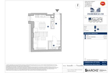 Rzut - Mieszkanie na sprzedaż 1 pokój o powierzchni 29,61 m² - numer A.9 w Osobowicka 114