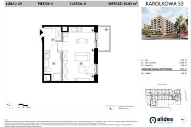 Rzut - Mieszkanie na sprzedaż 1 pokój o powierzchni 30,83 m² - numer A.04.L.29 w ReVola