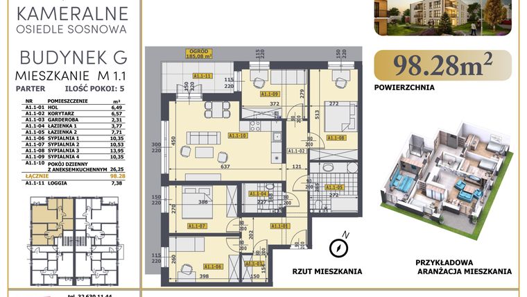 Rzut - Mieszkanie na sprzedaż 5 pokoi o powierzchni 97,46 m² - numer M1.1 w Osiedle Sosnowa G