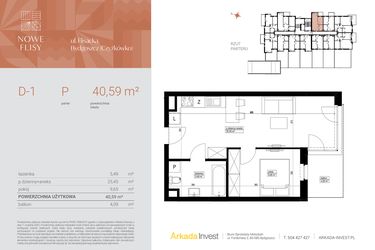 Rzut - Mieszkanie na sprzedaż 2 pokoje o powierzchni 40,59 m² - numer M1_NF.d w Nowe Flisy II