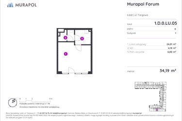 Rzut - Lokal użytkowy na sprzedaż 1 pokój o powierzchni 34,19 m² - numer 1.D.0.LU.05 w Murapol Forum