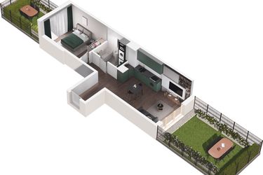 Rzut - Mieszkanie na sprzedaż 2 pokoje o powierzchni 43,27 m² - numer A5.100.M01 w Mieszkaj w mieście - Ogrody Glogera