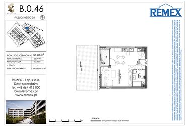 Rzut - Mieszkanie na sprzedaż 1 pokój o powierzchni 36,4 m² - numer B.0.46 w Osiedle BALTICA