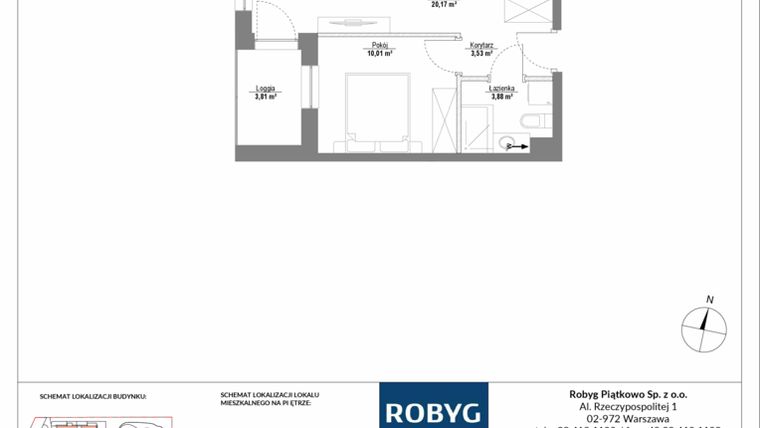 Rzut - Mieszkanie na sprzedaż 2 pokoje o powierzchni 37,59 m² - numer 2M03 w Początek Piątkowo bud. I