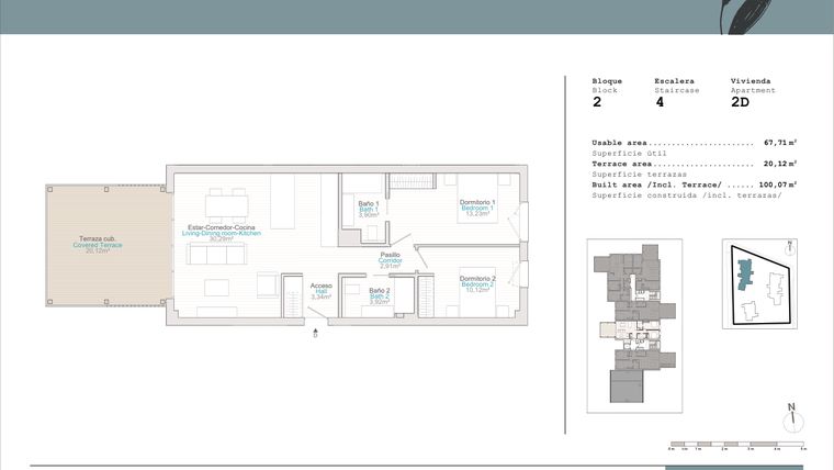 Rzut - Mieszkanie na sprzedaż 2 pokoje o powierzchni 67 m² - numer 2.2D w Talasa Caelus -  Denia