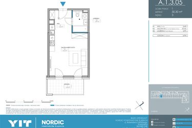 Rzut - Mieszkanie na sprzedaż 1 pokój o powierzchni 30,3 m² - numer 1.1.3.05 w Nordic Powstańców Śląskich