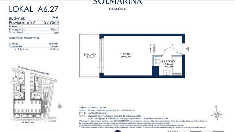 Rzut - Mieszkanie na sprzedaż 1 pokój o powierzchni 23,95 m² - numer A6.27 w Grano Hotel Solmarina