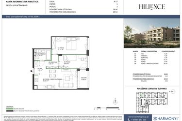 Rzut - Mieszkanie na sprzedaż 3 pokoje o powierzchni 60,54 m² - numer A-17 w Hillence