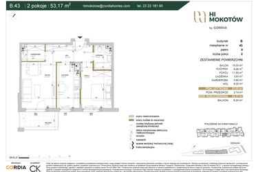 Rzut - Mieszkanie na sprzedaż 2 pokoje o powierzchni 51,03 m² - numer A1.B.43 w Hi Mokotów