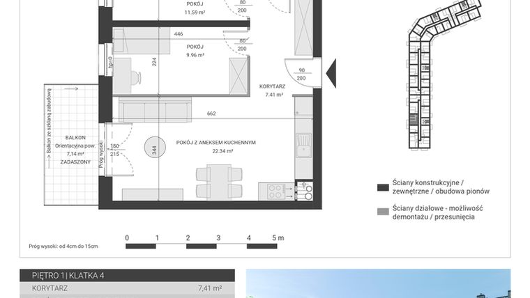 Rzut - Mieszkanie na sprzedaż 3 pokoje o powierzchni 55,11 m² - numer 99 w Ignatki Forest etap II