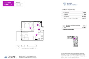 Rzut - Mieszkanie na sprzedaż 1 pokój o powierzchni 40,07 m² - numer 2.A.5.10 w Murapol Osiedle Szafirove II