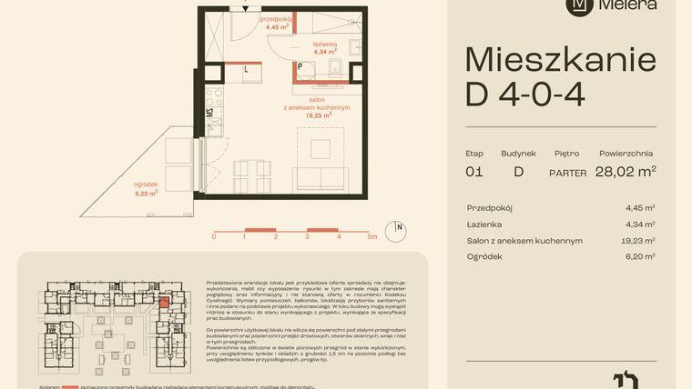 Rzut - Mieszkanie na sprzedaż 1 pokój o powierzchni 28,02 m² - numer D4-0-4 w Osiedle Meiera
