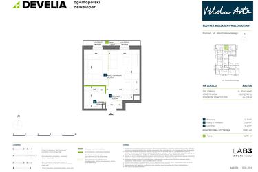 Rzut - Mieszkanie na sprzedaż 1 pokój o powierzchni 35,23 m² - numer AA0206 w Vilda Arte