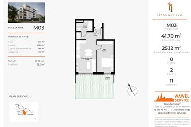 Rzut - Mieszkanie na sprzedaż 2 pokoje o powierzchni 41,7 m² - numer M03 w Łepkowskiego 11