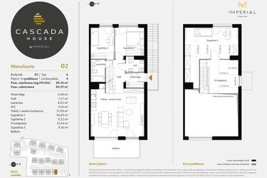 Rzut - Mieszkanie na sprzedaż 4 pokoje o powierzchni 89,16 m² - numer 1.2 w CASCADA House
