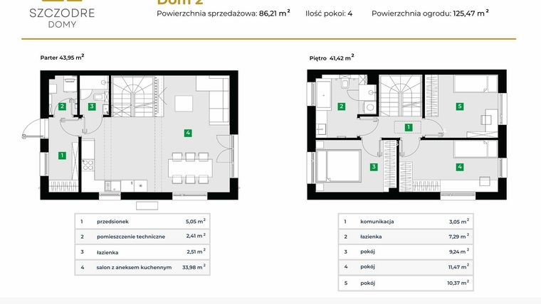 Rzut - Dom na sprzedaż 4 pokoje o powierzchni 89,57 m² - numer 2 w Szczodre Domy