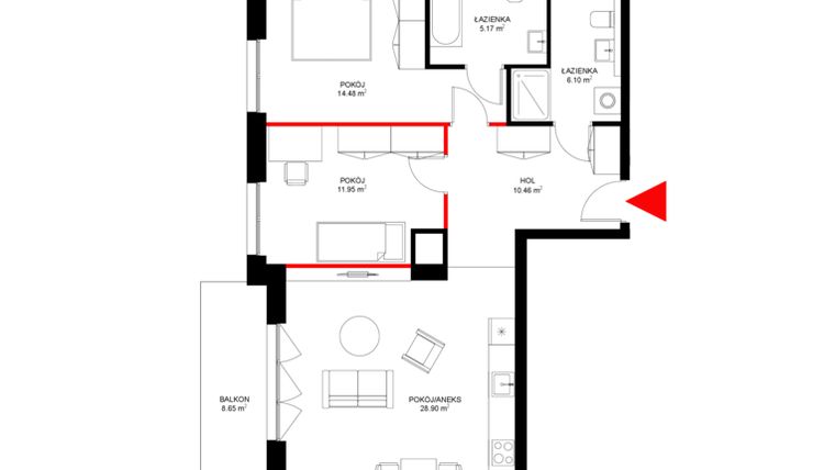 Rzut - Mieszkanie na sprzedaż 3 pokoje o powierzchni 77,66 m² - numer F.1.7 w INSPIRE ETAP V – bud. F, G