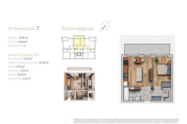 Rzut - Mieszkanie na sprzedaż 2 pokoje o powierzchni 37,61 m² - numer 51A.7 w Dębowa 51