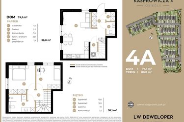 Rzut - Dom na sprzedaż 2 pokoje o powierzchni 74,1 m² - numer 4A w Kasprowicza 4