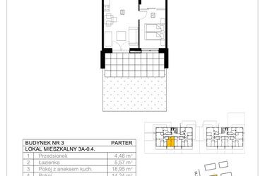 Rzut - Mieszkanie na sprzedaż 2 pokoje o powierzchni 43,09 m² - numer 3A-0.4 w Gardenia Pogodno