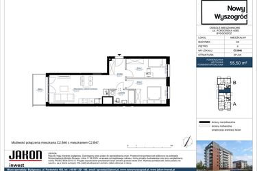 Rzut - Mieszkanie na sprzedaż 3 pokoje o powierzchni 55,5 m² - numer C2.B46 w Nowy Wyszogród etap II
