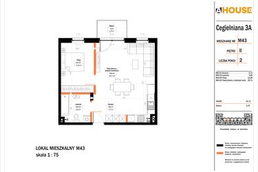 Rzut - Mieszkanie na sprzedaż 2 pokoje o powierzchni 53,72 m² - numer 43 w Osiedle StaLove etap II