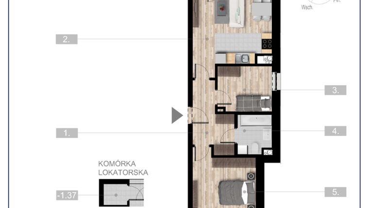 Rzut - Mieszkanie na sprzedaż 3 pokoje o powierzchni 52,8 m² - numer 39 w Szczytno Dąbrowskiego - etap 3