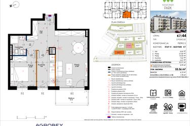 Rzut - Mieszkanie na sprzedaż 2 pokoje o powierzchni 52,61 m² - numer K7/44 w Kleszczewo Park - etap IV