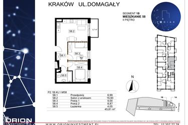 Rzut - Mieszkanie na sprzedaż 3 pokoje o powierzchni 45,81 m² - numer 39/58 w Zodiak