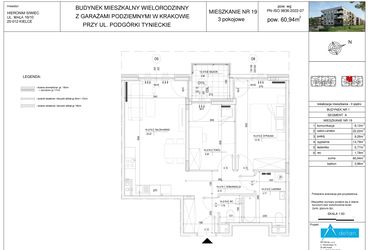 Rzut - Mieszkanie na sprzedaż 3 pokoje o powierzchni 60,94 m² - numer A19 w Podgórki Tynieckie