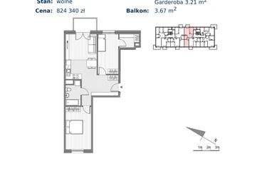 Rzut - Mieszkanie na sprzedaż 3 pokoje o powierzchni 62,45 m² - numer 8 w Glogera bud. H