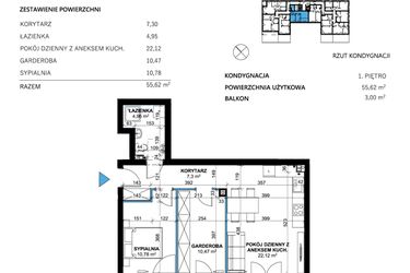 Rzut - Mieszkanie na sprzedaż 3 pokoje o powierzchni 55,62 m² - numer 4 w Comfort Corner