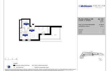 Rzut - Mieszkanie na sprzedaż 1 pokój o powierzchni 27,46 m² - numer A2.105 w Apartamenty Esencja II