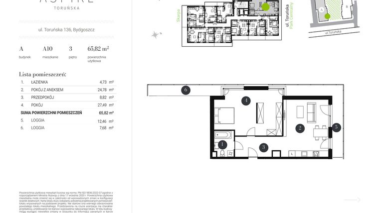 Rzut - Mieszkanie na sprzedaż 2 pokoje o powierzchni 65,82 m² - numer A.10 w Aspire