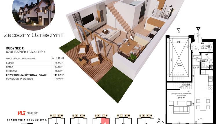 Rzut - Dom na sprzedaż 5 pokoi o powierzchni 141,82 m² - numer E1 w Zaciszny Ołtaszyn III