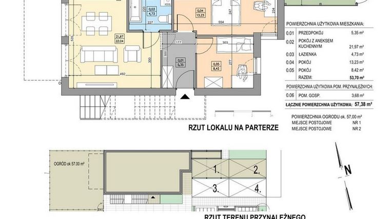 Rzut - Mieszkanie na sprzedaż 3 pokoje o powierzchni 57,38 m² - numer B4-P-B w Osiedle Bakaliowe