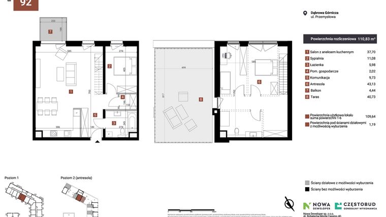 Rzut - Mieszkanie na sprzedaż 4 pokoje o powierzchni 110,83 m² - numer A92 w Nowy Reden