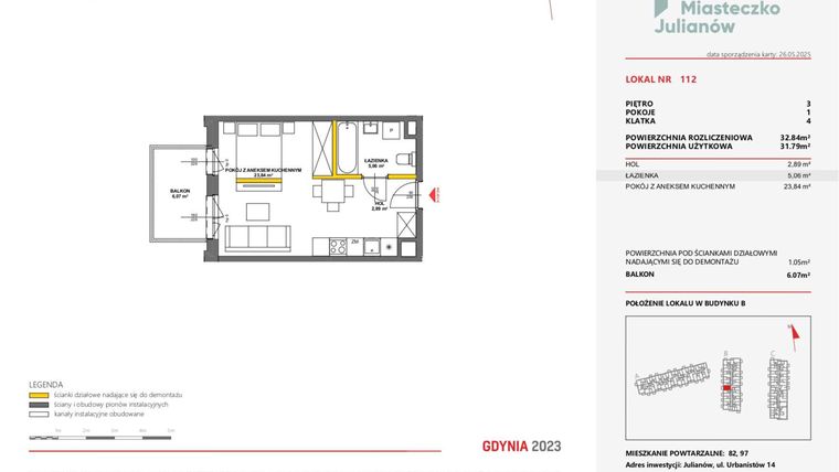 Rzut - Mieszkanie na sprzedaż 1 pokój o powierzchni 32,84 m² - numer 112 w Miasteczko Julianów