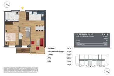 Rzut - Mieszkanie na sprzedaż 3 pokoje o powierzchni 56,37 m² - numer K3.2.M13 w Nyska Residence
