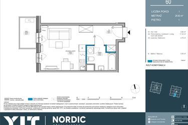 Rzut - Mieszkanie na sprzedaż 1 pokój o powierzchni 26,8 m² - numer 60 w Nordic Górka Narodowa
