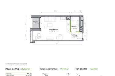 Rzut - Mieszkanie na sprzedaż 1 pokój o powierzchni 32,92 m² - numer K1/2/15 w Piękna Vita