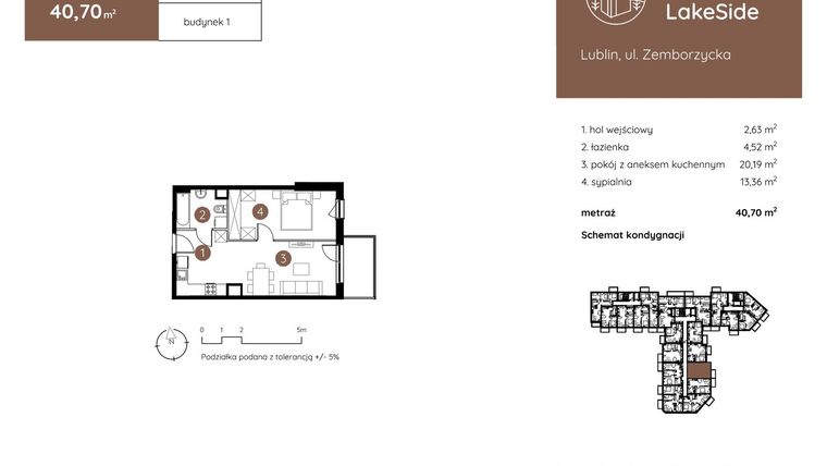 Rzut - Mieszkanie na sprzedaż 2 pokoje o powierzchni 40,7 m² - numer 1.B.1.04 w Murapol LakeSide