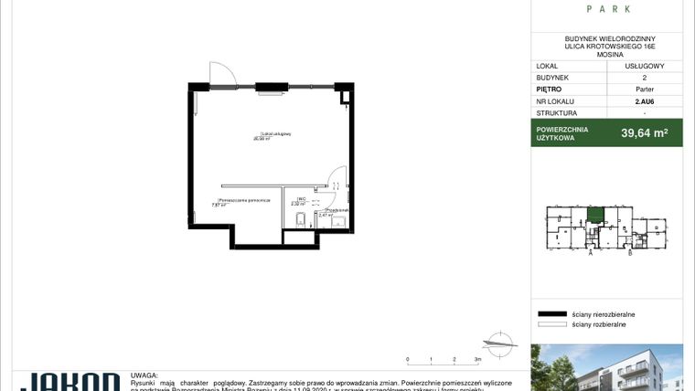 Rzut - Lokal użytkowy na sprzedaż 1 pokój o powierzchni 39,64 m² - numer 2.AU6 w Mosina Park
