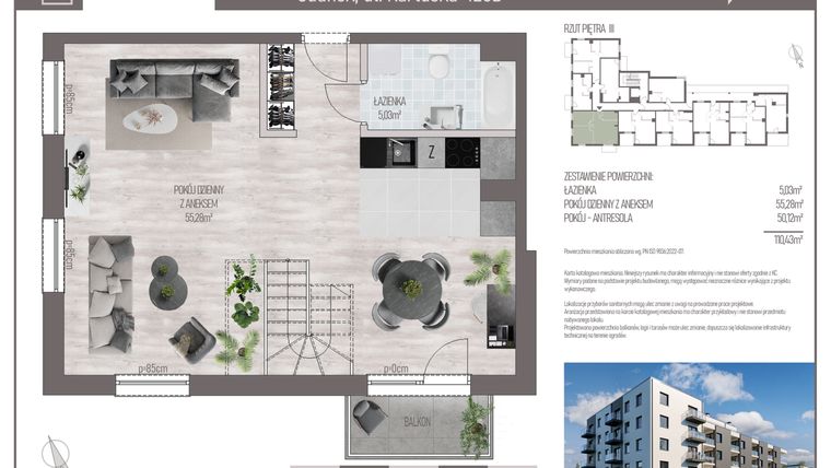 Rzut - Mieszkanie na sprzedaż 4 pokoje o powierzchni 110,32 m² - numer M.C.34 w Cichy Zakątek