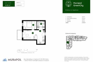 Rzut - Mieszkanie na sprzedaż 2 pokoje o powierzchni 41,25 m² - numer 2.A.2.07 w Murapol GreenCity bud. 2