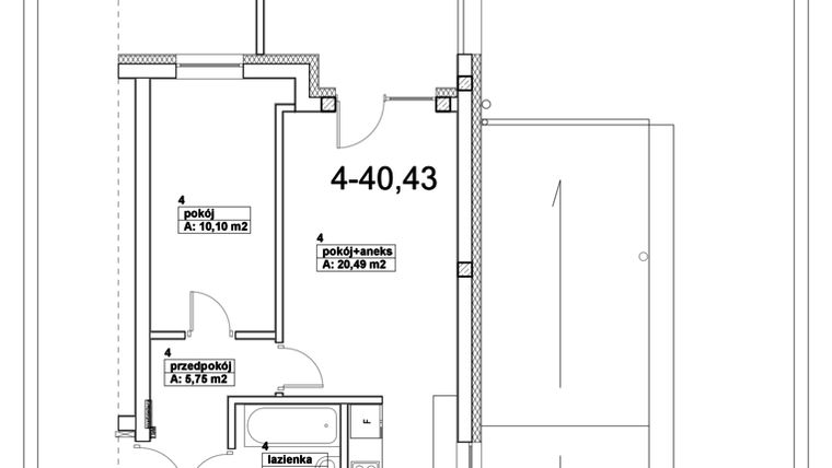 Rzut - Mieszkanie na sprzedaż 2 pokoje o powierzchni 40,43 m² - numer 4 w Długa 60