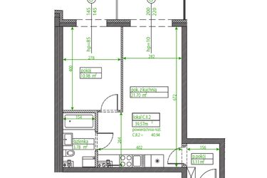 Rzut - Mieszkanie na sprzedaż 2 pokoje o powierzchni 39,42 m² - numer C.II.2 w Osiedle Opolska